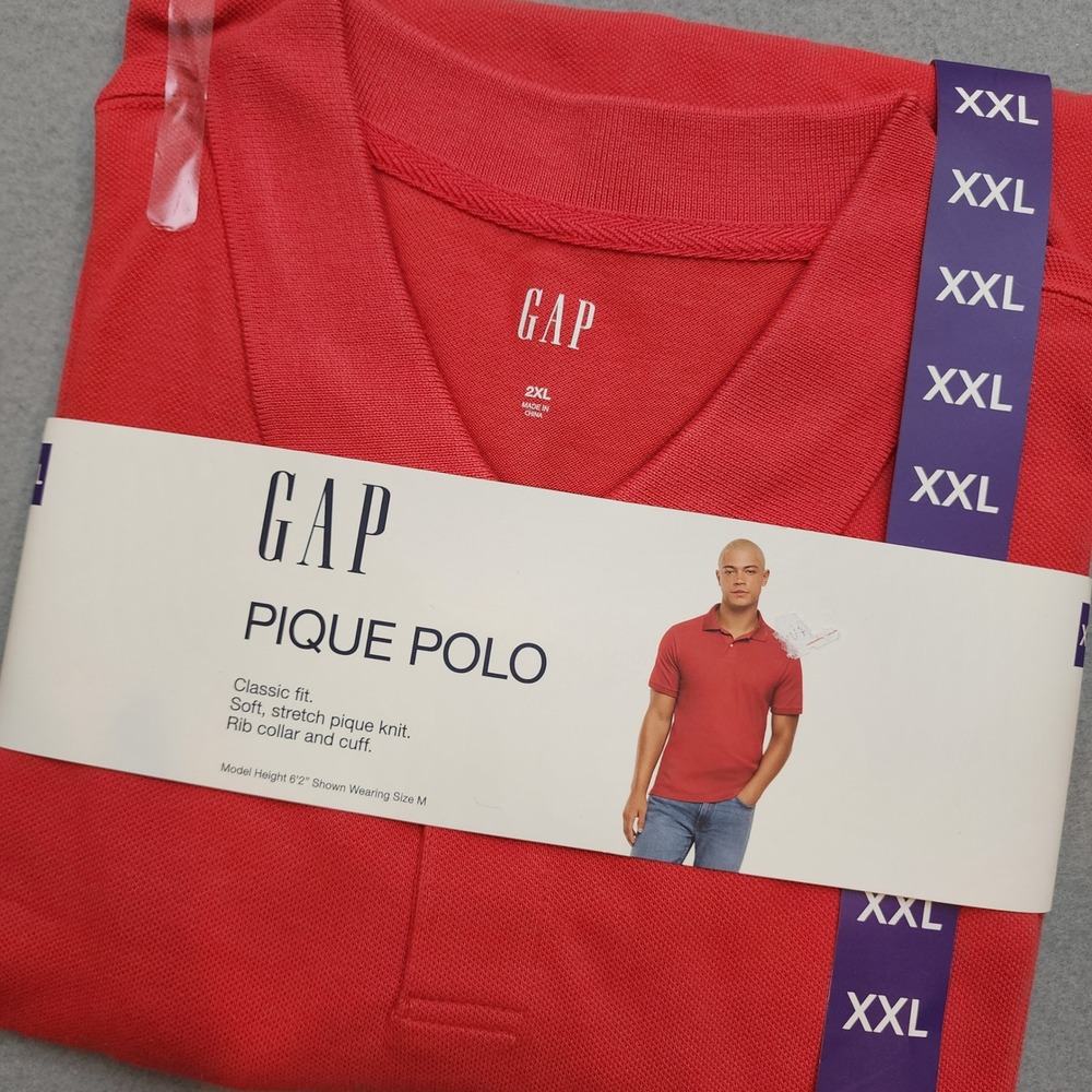 GAP Mens XXL Pique Polo Shirt Red Classic Fit Stretch Cotton Short Sleeve NWT